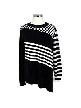 Victor Glemaud Black White Striped Mixed Pattern Sweater Size XL